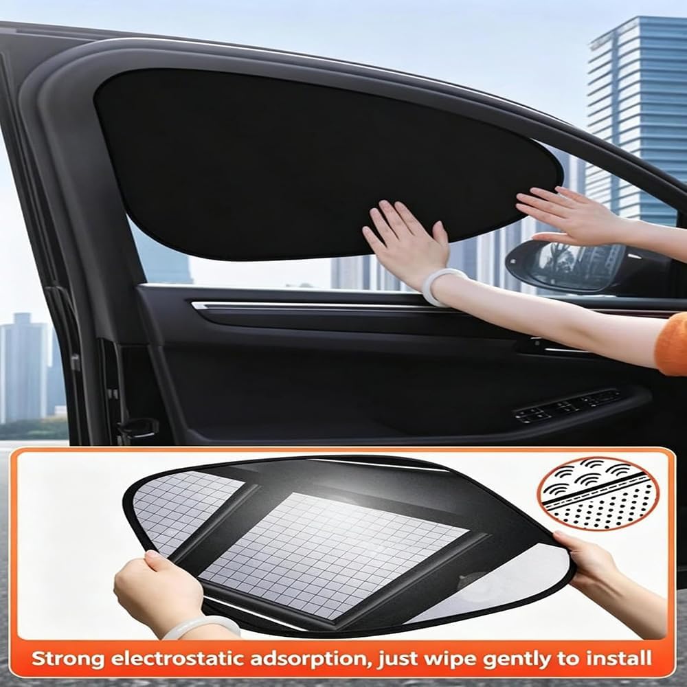 Universal Car Side Window Sun Shades, Car Side Window Sun Shade, UV Protection Heat Blocking, No Adhesive Static Cling, Glare Reduction Privacy Sun Visor (Front Window)