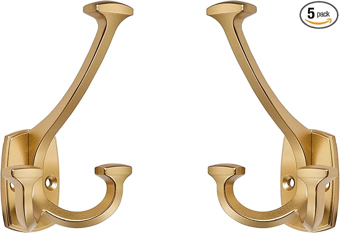 Large Wall Double-Sided Hook 5 Pack Gold Hook Decorative Heavy Duty Solid Large by ZAUYX