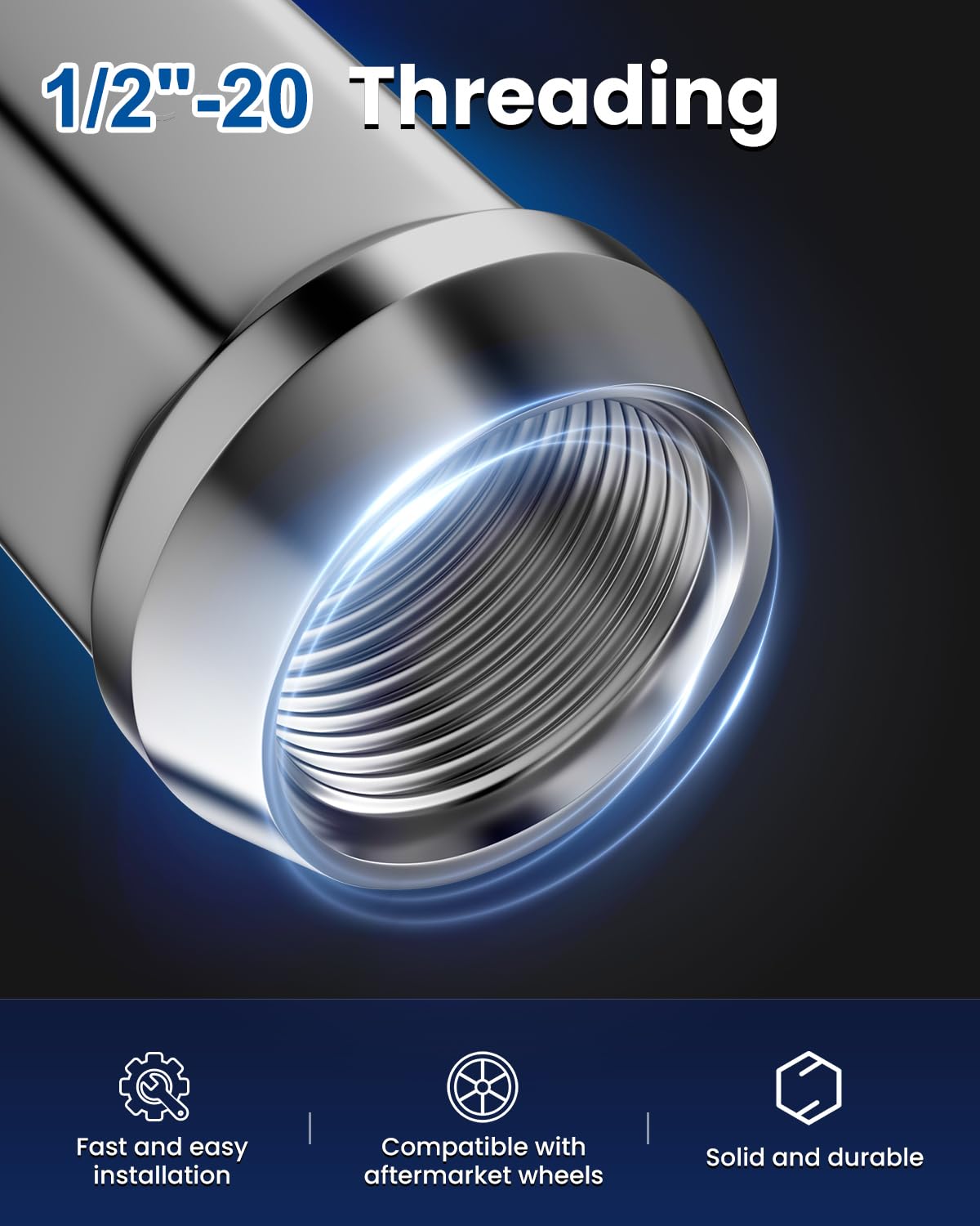 GAsupply 1/2x20 Lug Nuts 20pcs, Chrome 1/2''-20 Closed End Bulge Acorn Lug Nuts, 1.38" Tall 3/4" Hex, 60 Degree Conical/Cone Seat