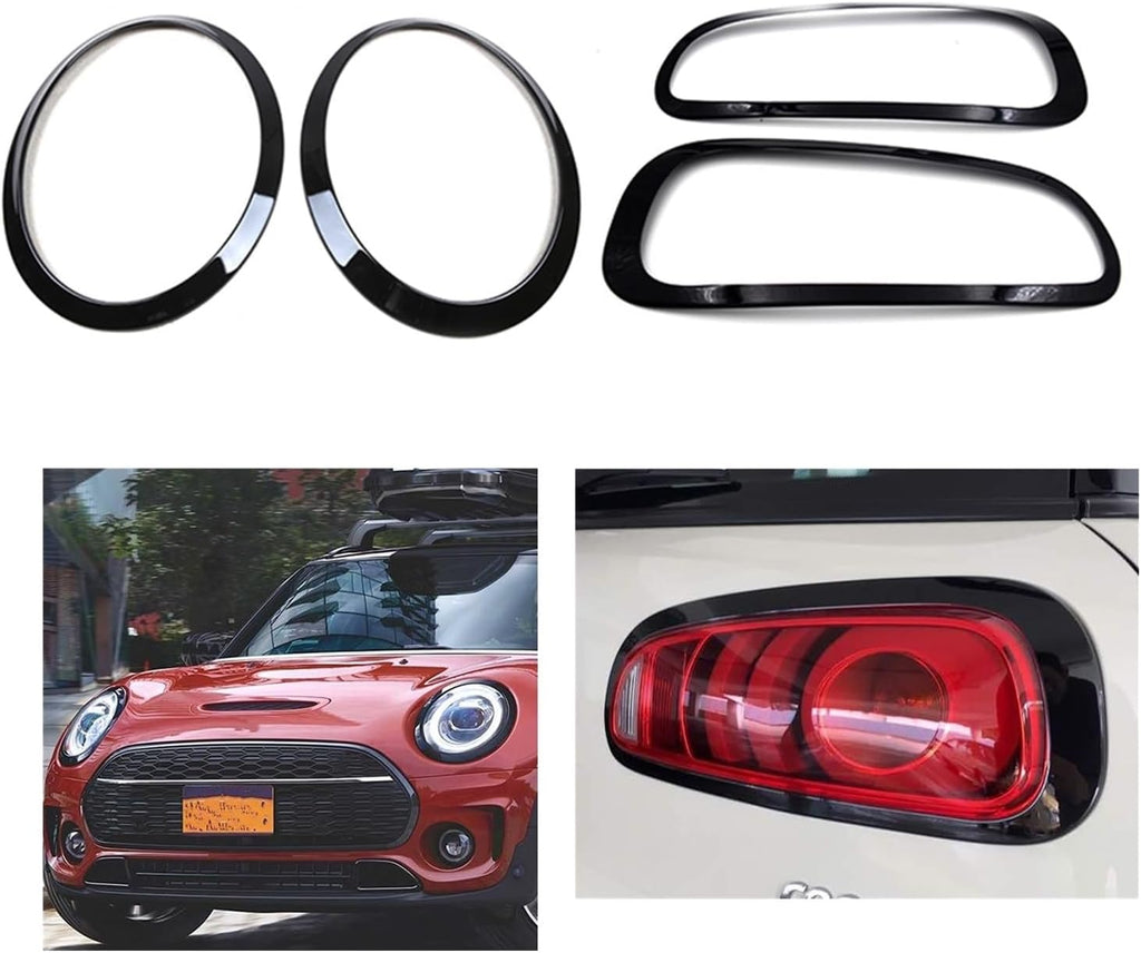 4pc Headlight+Taillamp Cover Trim Compatible For Mini Cooper F54 2015-2020 Clubman Car Front Head Light Bezel+Rear Lamp Frame Sticker Strip(Glossy Black)