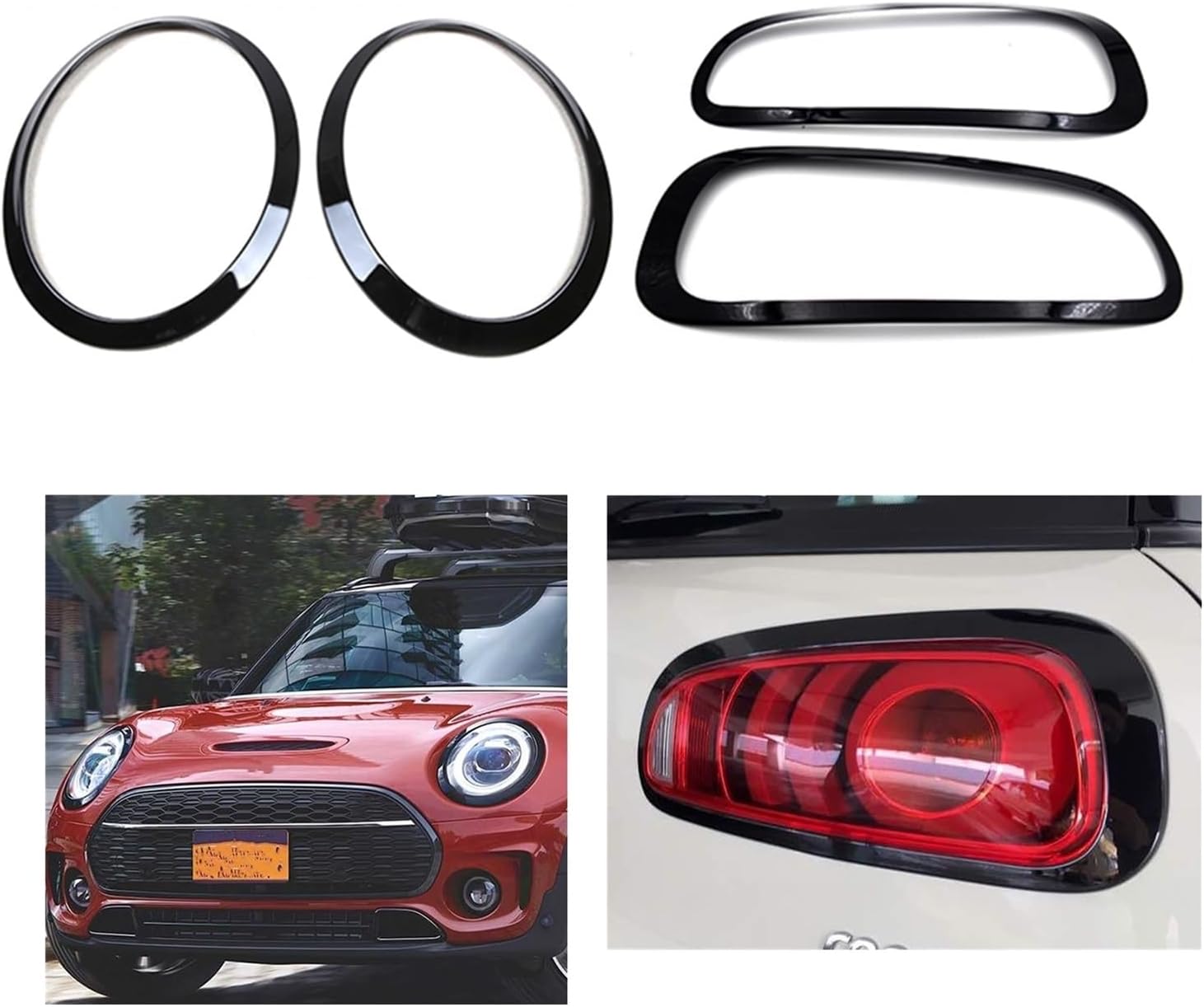 4pc Headlight+Taillamp Cover Trim Compatible For Mini Cooper F54 2015-2020 Clubman Car Front Head Light Bezel+Rear Lamp Frame Sticker Strip(Glossy Black)