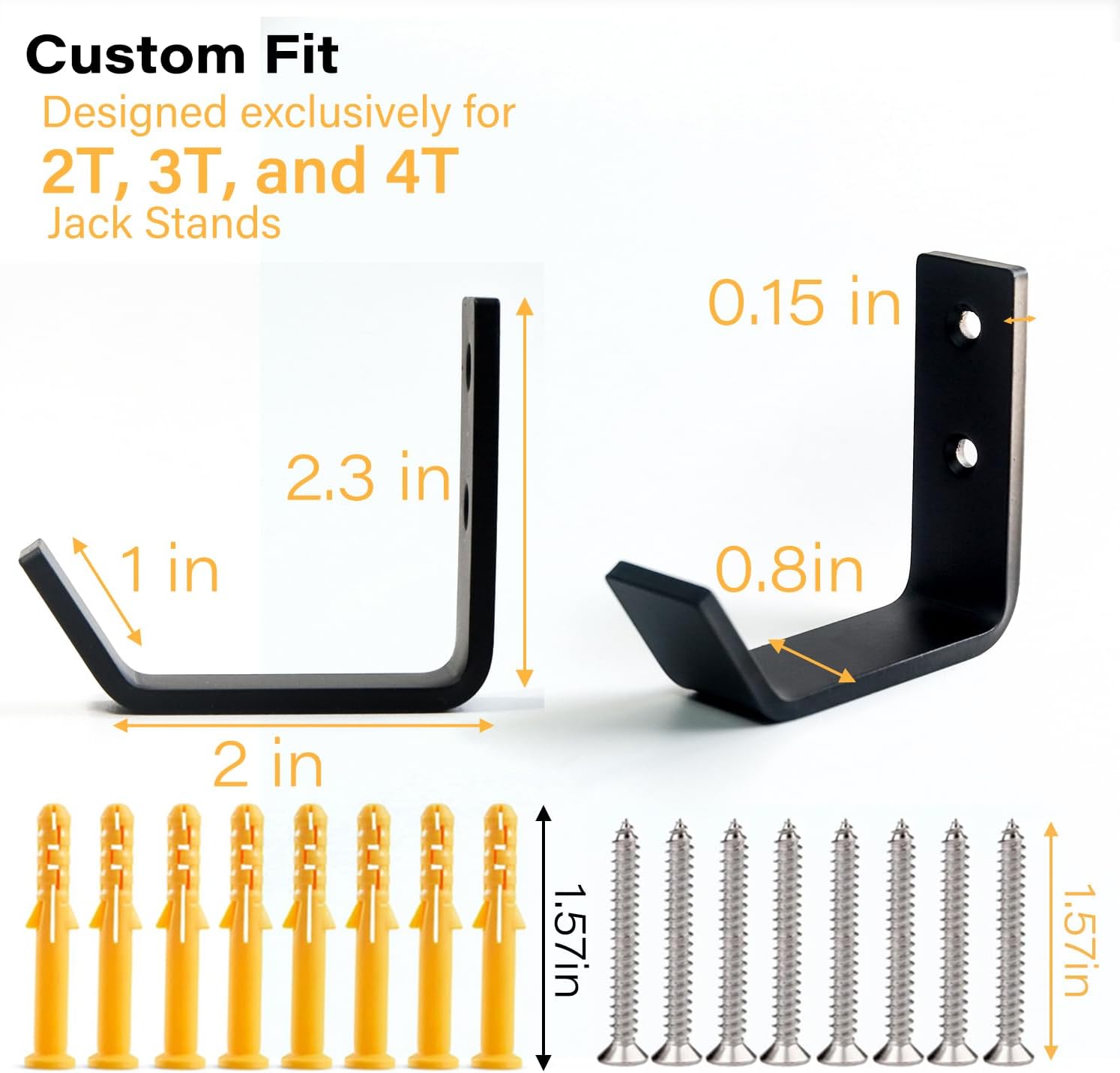 6 Packs Jack Stands Wall Mount Organizer, Heavy Duty Stainless Steel Car Jacks Holder Hook Fits 2 & 3 & 4 & 6 Ton Farm & High Lift Jack Stands Hanger for Garage Shop Storage, Space Saving