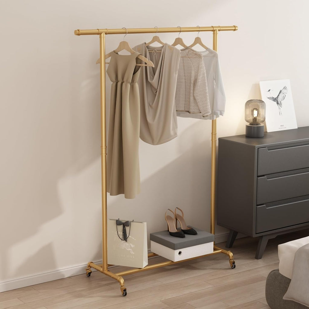 industrial pipe clothing rack, heavy duty metal clothes, side view