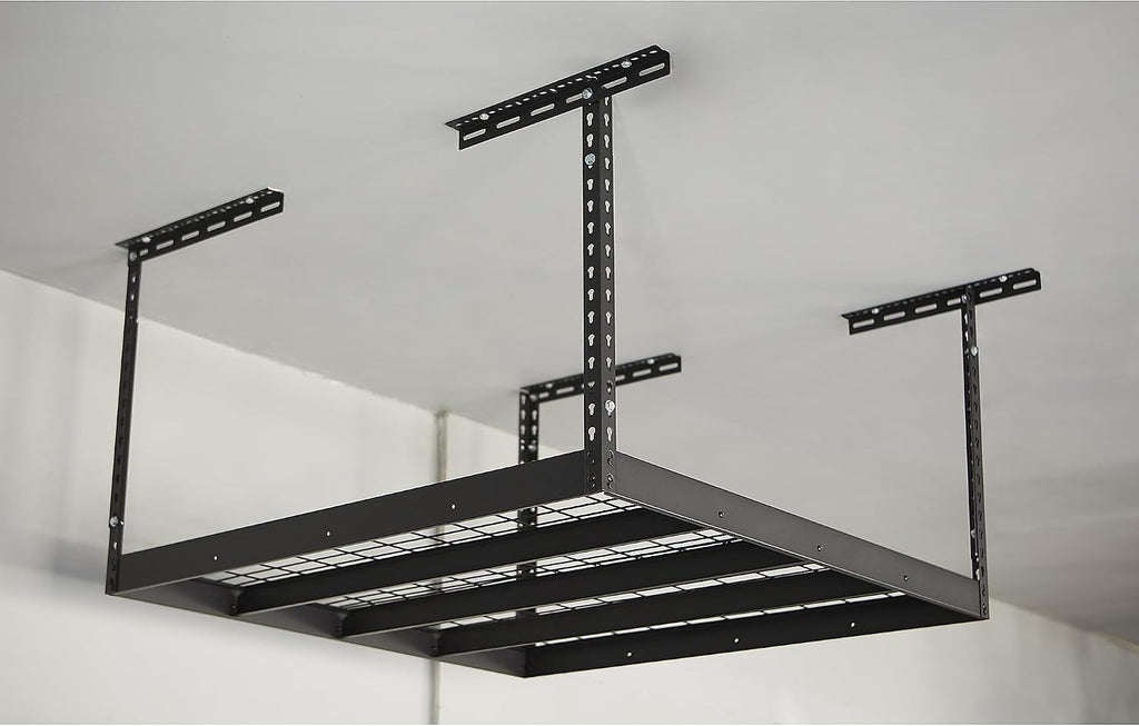 klutch overhead garage storage rack, adjustable height, 350-lb., side view
