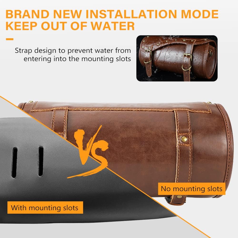 NICECNC Vintage Crazy Horse Lines Motorcycle Handlebar Bag - Universal Saddle Bag with Reinforced Straps, Brown