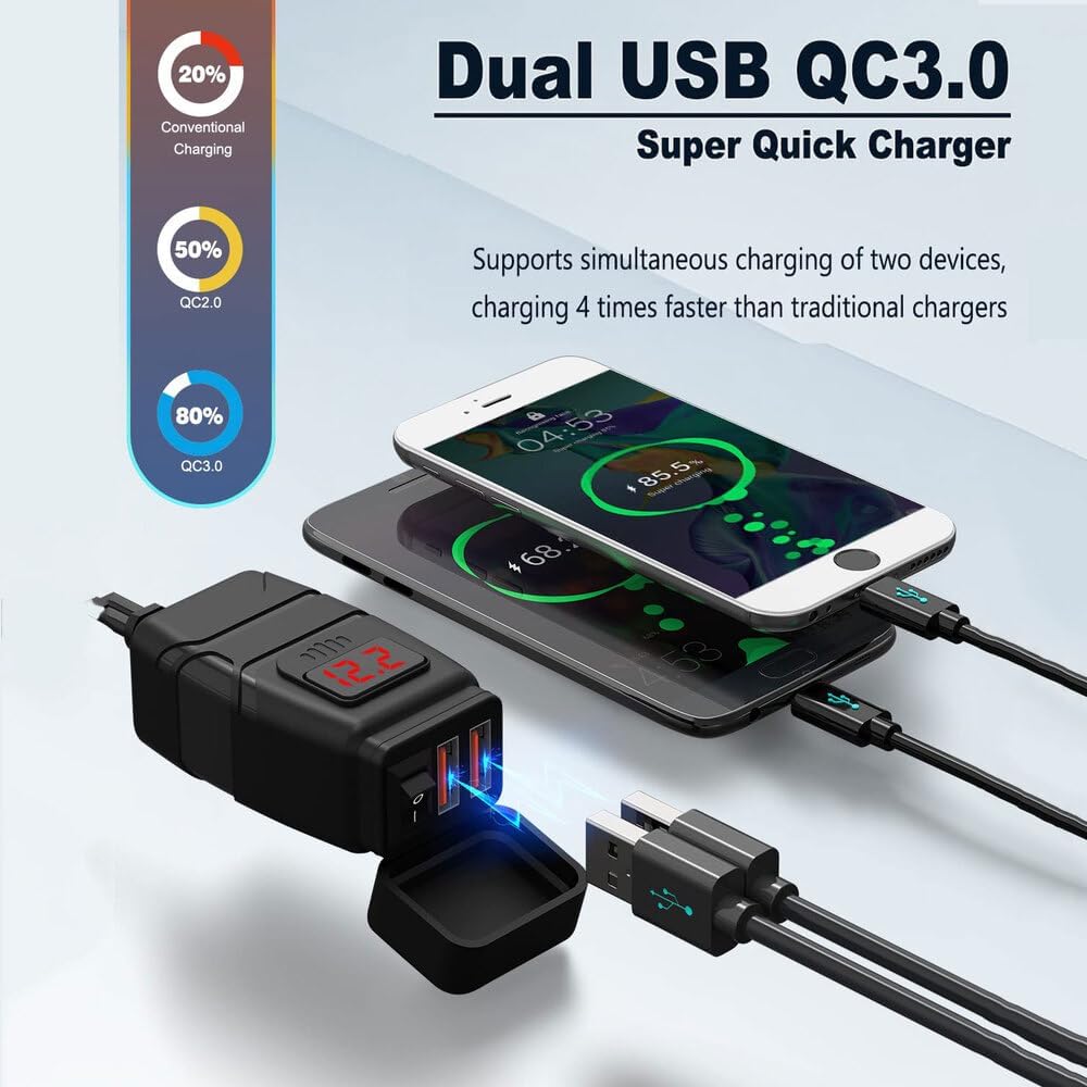 Motorcycle USB Charger for Triumph Bonneville T100 2001-2026,12V Dual-Port Fast Charging Waterproof and dustproof Motorcycle Phone Charger