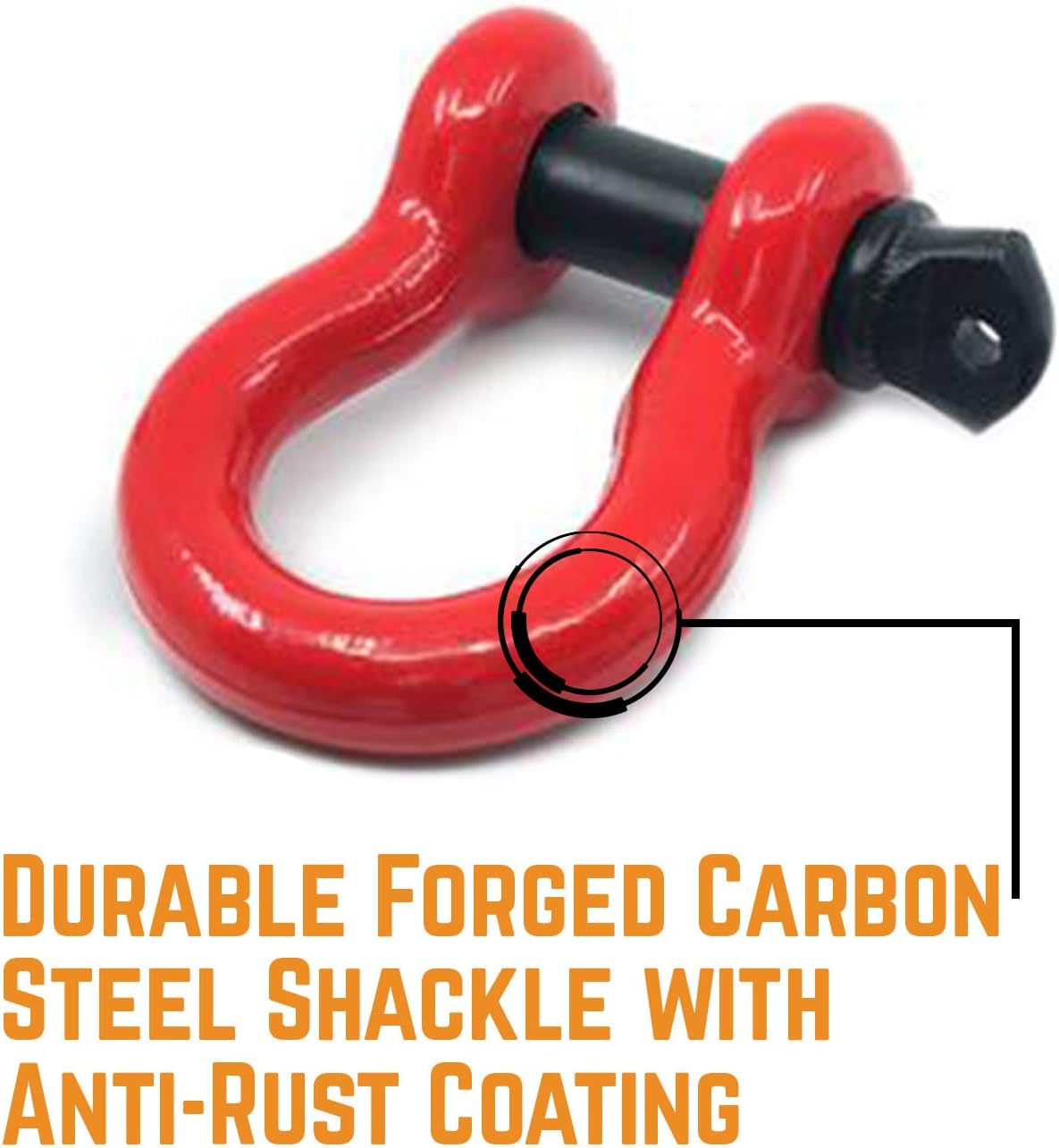 GA GearAmerica Heavy Duty D-Ring Shackles 58,000 lbs Capacity - Tow Shackle, 7/8" Pin & Washers - Securely Connect Tow Strap or Winch Rope for Off Road Recovery (Red, 2 Pack) - D Ring