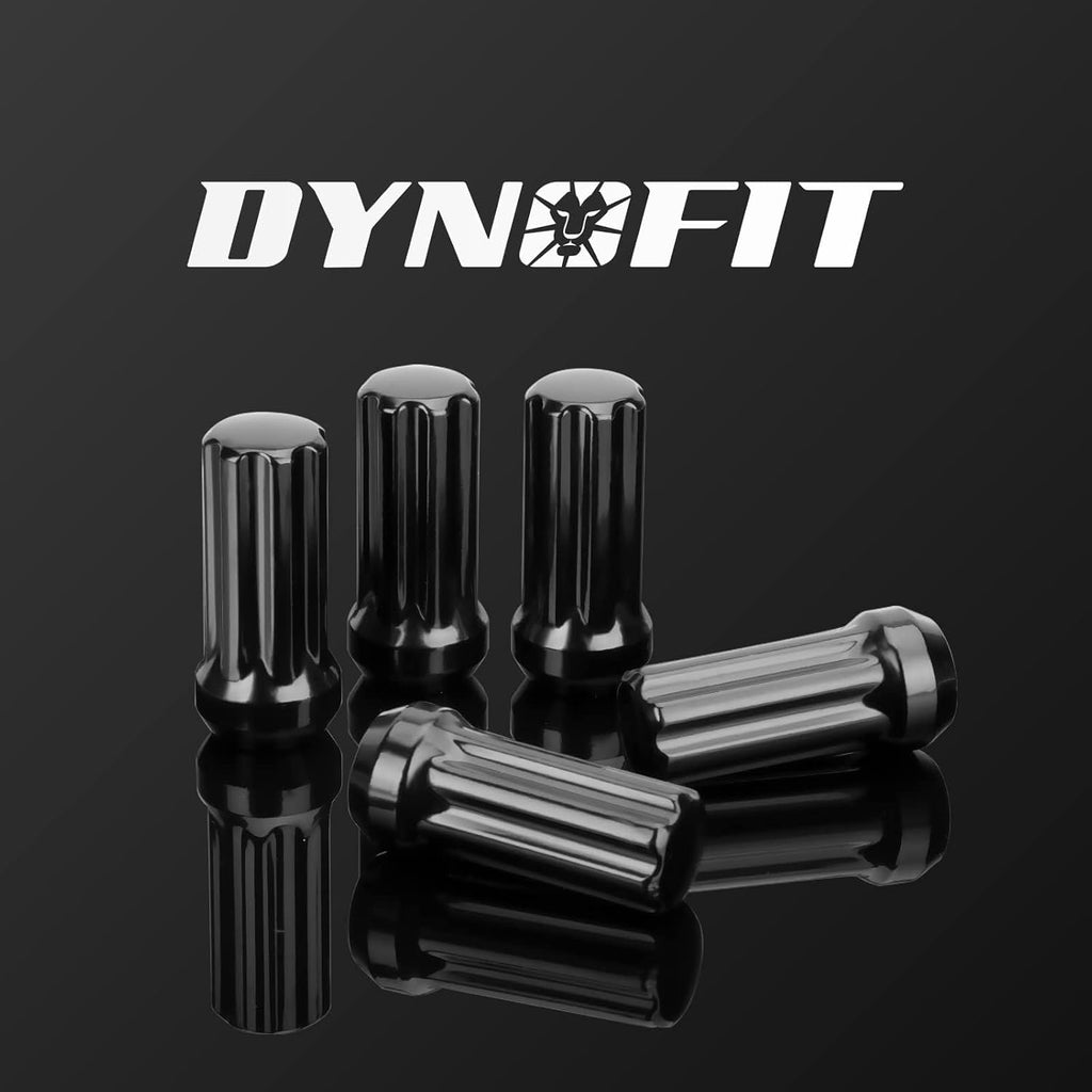 Dynofit 14x1.5 Spline Lug Nuts Compatible with Chevy Silverado 1500 GMC Sierra Ford,Aftermarket Wheel Lug Nuts Set for F150 2015-2024, 24PCS Black Truck Nuts Sets Include 1 Socket Key for Fuel Wheel