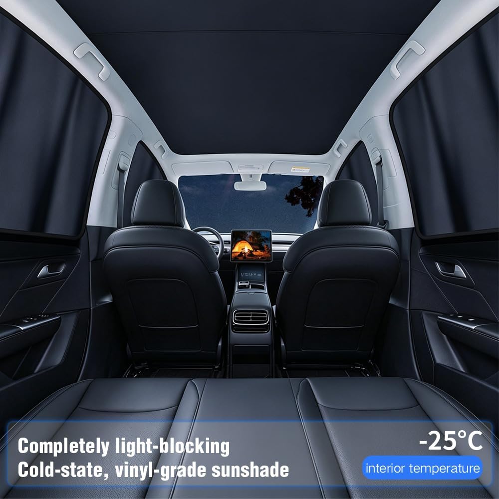 Magnetic Side Window Sunshade Curtains for Tesla Model Y, Retractable Privacy Shades with Light Blocking, 4PCS Front & Rear Side Windows Set (My 2020-2025.02/Y Juniper 2025.03+)