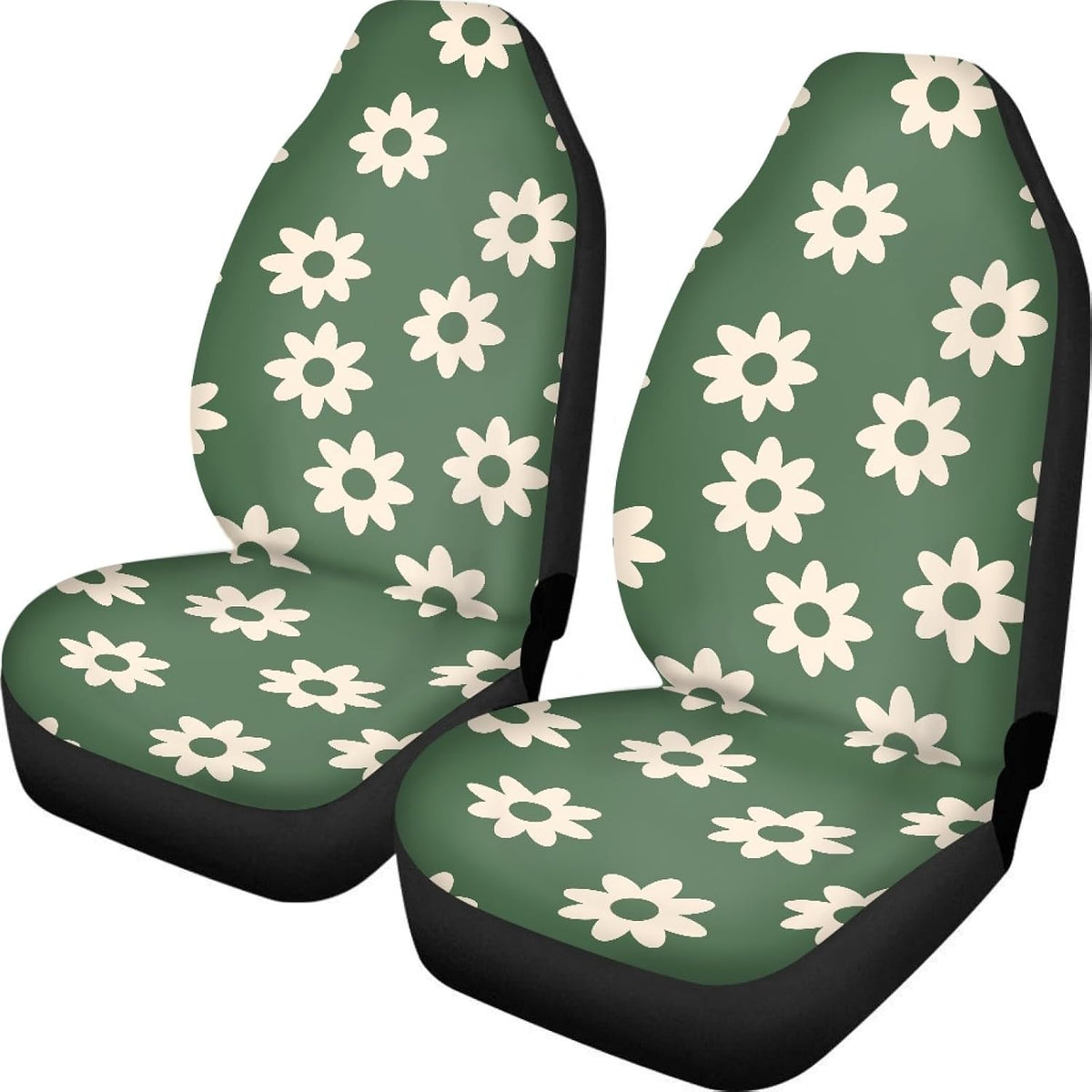 green groovy flower auto seat cover set 2, close-up detail
