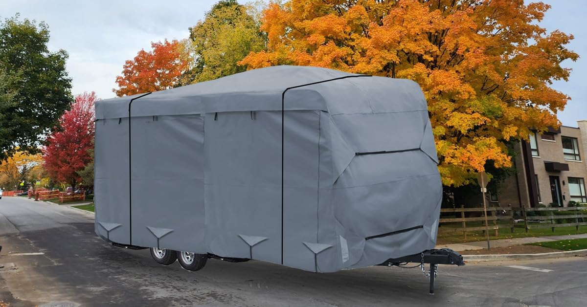 GEARFLAG Travel Trailer Cover for Motorhome Multi-Layers fits 19' - 21' with Reinforced Windproof Side-Straps Anti-UV Water-Resistance Heavy Duty (Fits 19' - 21') - Ideal for rv & Trailer Covers