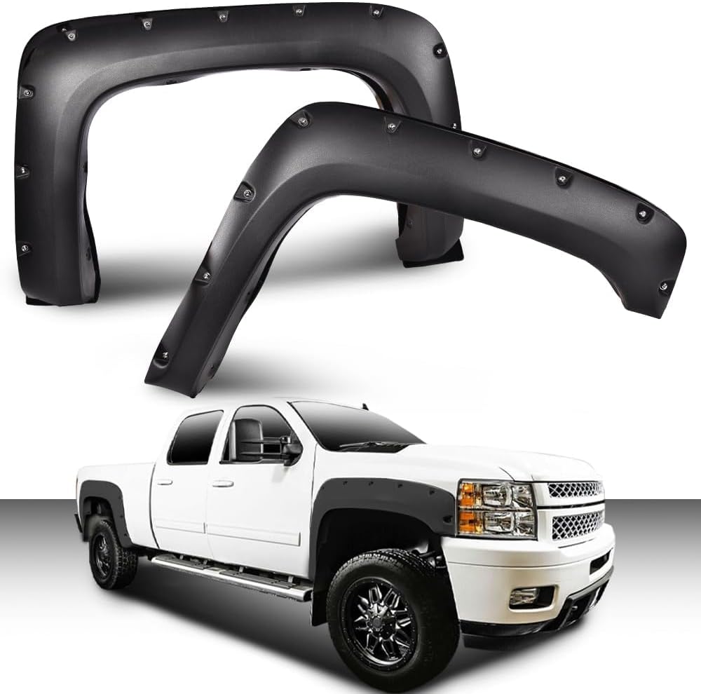 ANDPLAY Pocket Rivet Fender Flares Compatible with Chevy Silverado 1500 2007-2013 Fit Silverado 2500HD 3500HD 2007-2014 Not Fit Gmc Sierra (for Regular Cab/Extended Cab) Textured 78.0"/97.6" Long Bed