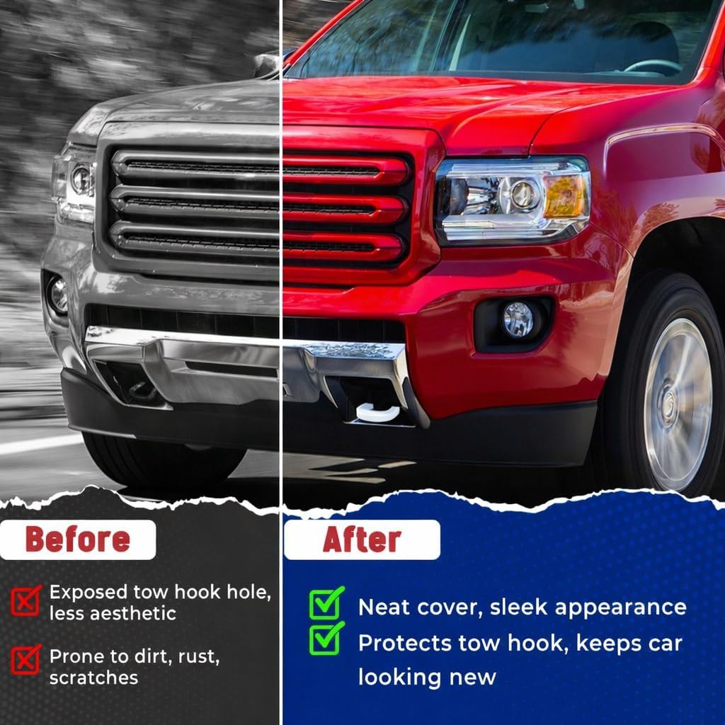 Tow Hook Covers Compatible with Chevy Colorado Trailboss 2015-2026 & GMC Canyon 2015 2016 2017 2018 2019 2020 2021 2022 Accessories(Not Fit 2023-2026 Colorado Z71 ZR2) - Upgrade Design, Rubber (White)