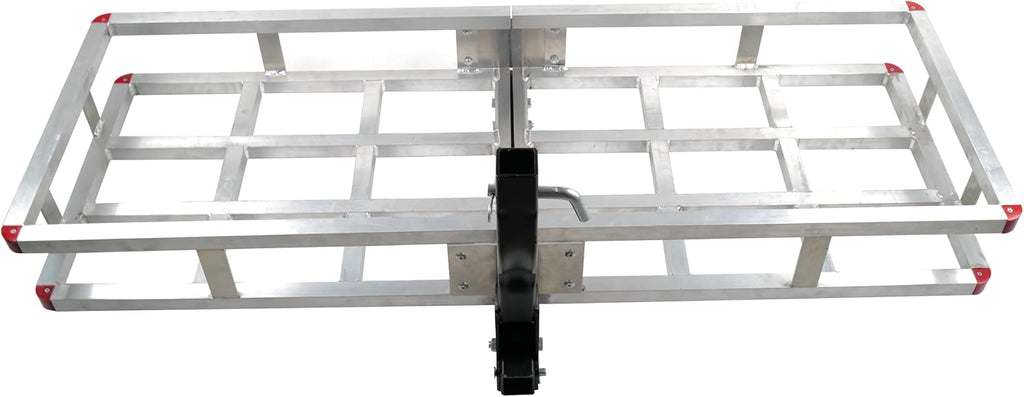 60 x 20 x7 Aluminum Cargo Carrier Hitch Mount - 500lb Heavy Duty Folding Luggage Rack - Powder Coated 2" Angled Shank for Ground Clearance - Rustproof Vehicle Cargo Basket for SUV & Truck Storage