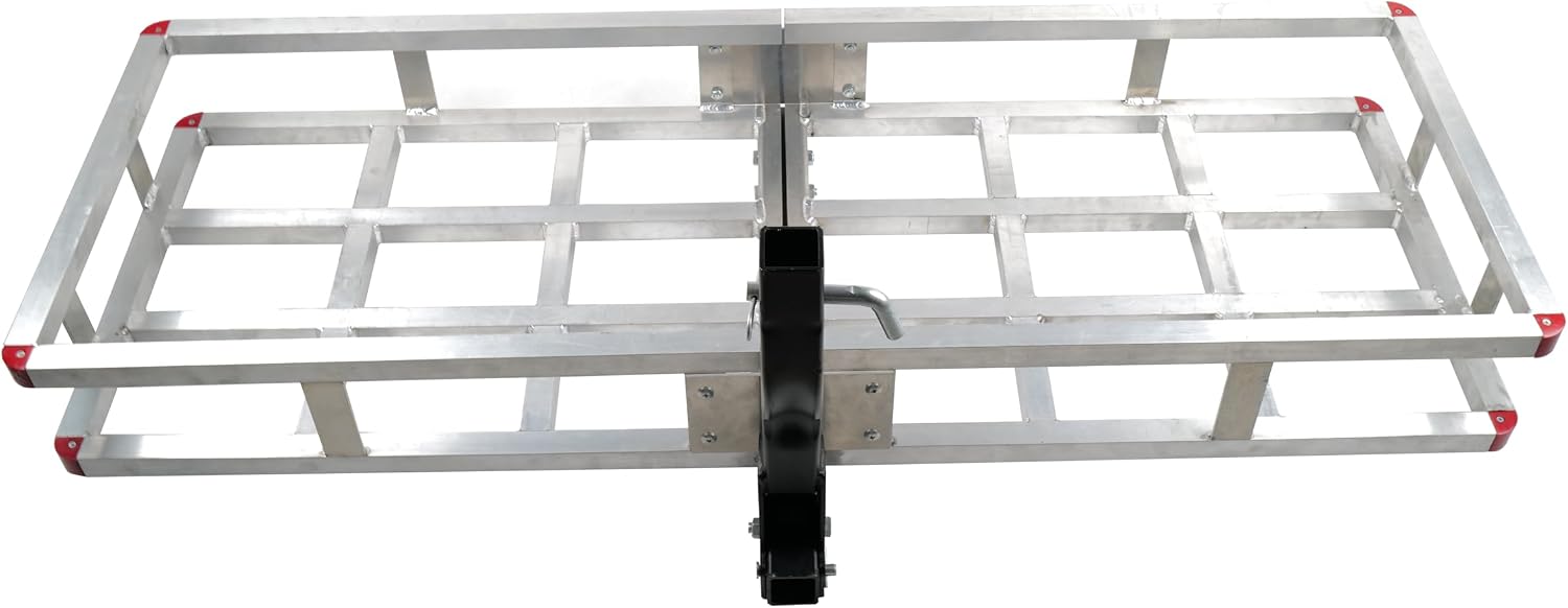 60 x 20 x7 Aluminum Cargo Carrier Hitch Mount - 500lb Heavy Duty Folding Luggage Rack - Powder Coated 2" Angled Shank for Ground Clearance - Rustproof Vehicle Cargo Basket for SUV & Truck Storage
