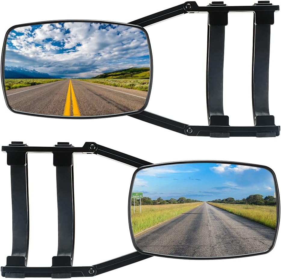 Universal Clip-on Towing Mirrors Extended Mirrors for Towing 360 Degree Rotation Adjustable Towing Mirror, Black, 2 Pieces