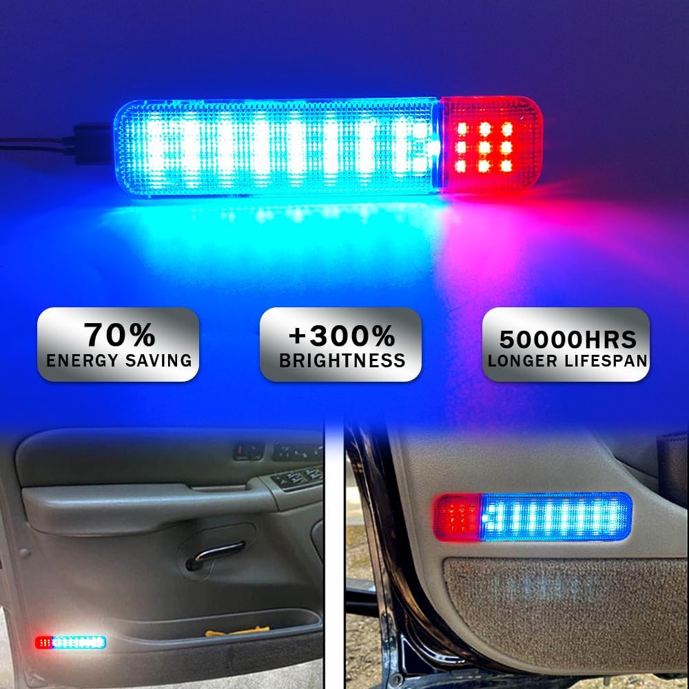 LED Interior Door Light with Red & Ice Blue Warning Lights, Compatible with 1999-2006 Chevy Silverado GMC Sierra Tahoe Suburban, DOT/SAE Approved, Pack of 2