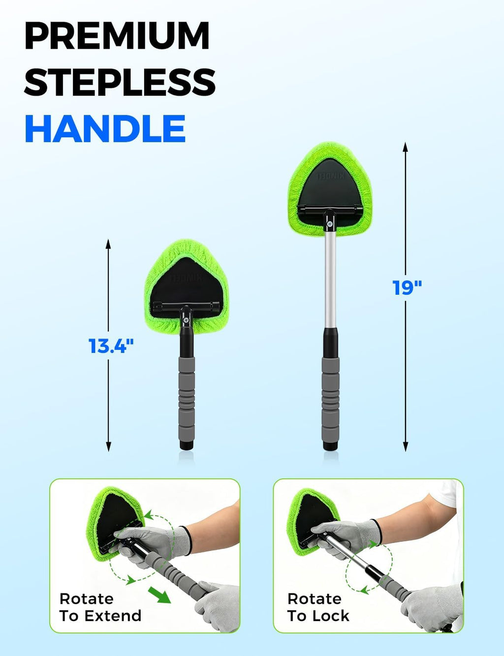 XINDELL Windshield Cleaner Tool – Car Interior Window Cleaning Kit with Extendable Handle & 4 Microfiber Pads, Auto Wiper Inside Windshield Brush for Car & Home Windows