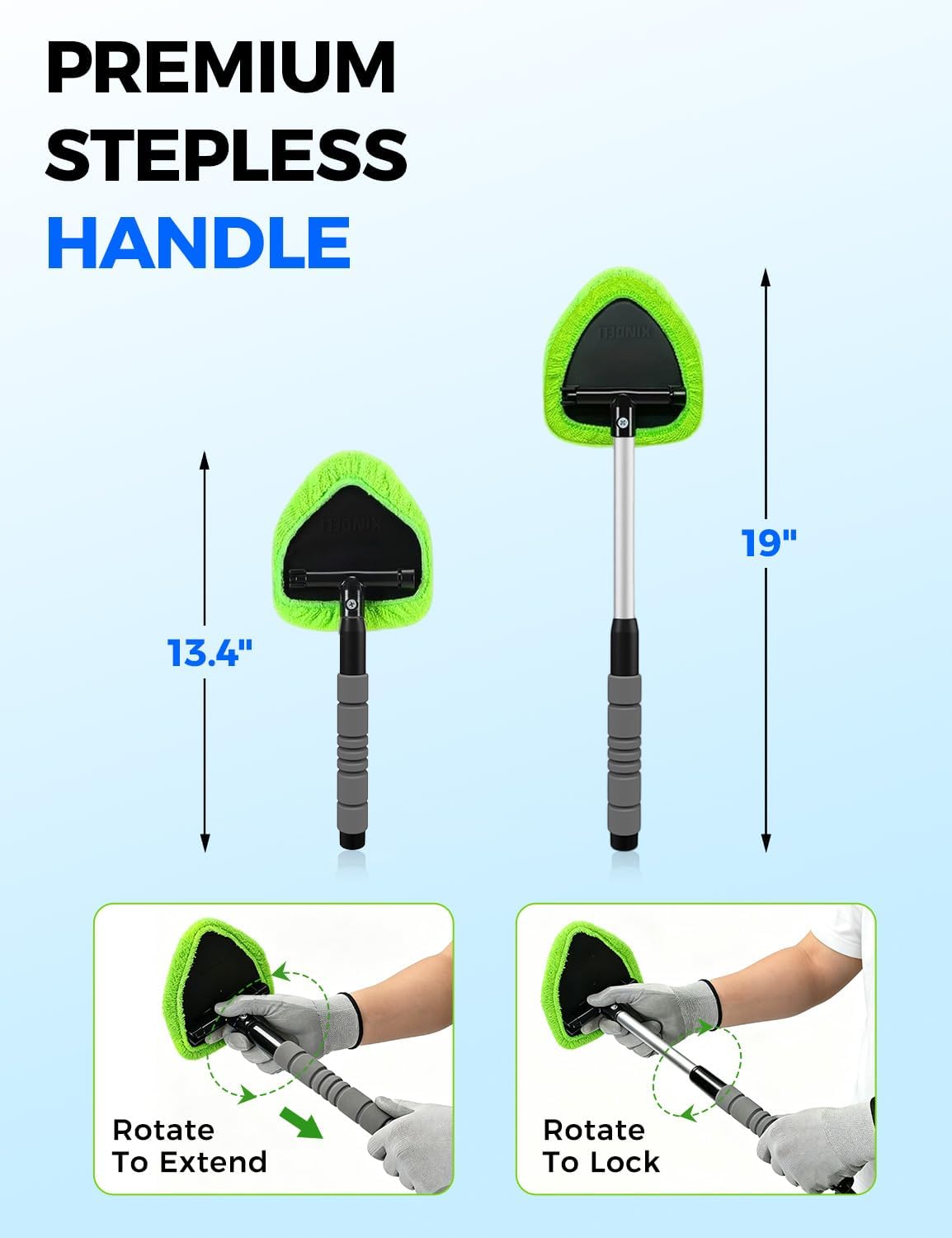 XINDELL Windshield Cleaner Tool – Car Interior Window Cleaning Kit with Extendable Handle & 4 Microfiber Pads, Auto Wiper Inside Windshield Brush for Car & Home Windows