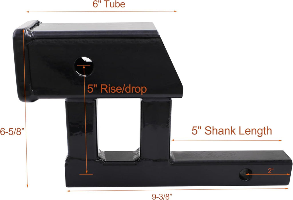 1-1/4” to 2” Hitch Adapter with 5” Rise & Drop, Heavy Duty Trailer Hitch Receiver Adapter, Steel Hitch Extender Converter for Bike Rack Cargo Carrier, Black Powder Coated