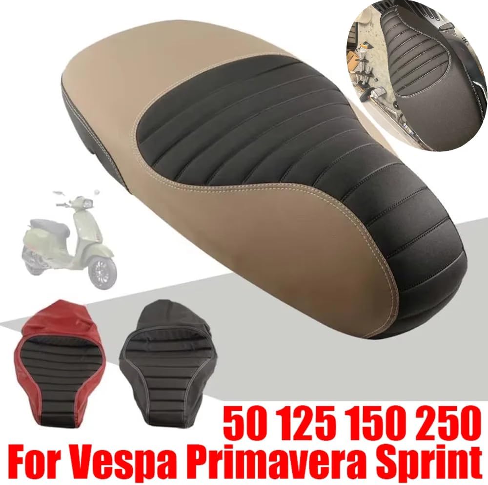 for Vespa Primavera Sprint 125 250 150 50 Leather Seat Cushion Thickened Sponge Insulation Seat Cover Protector (RED)