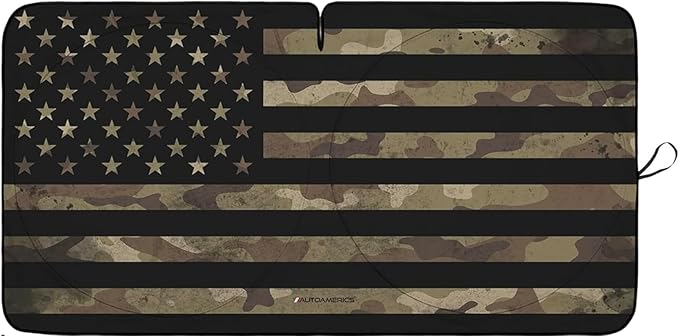 Autoamerics JeepWrangler Dark Camo Flag 1-Piece Windshield Sun Shade Foldable - Image 2