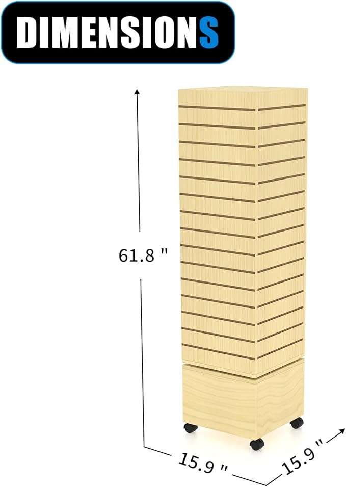 WISDOMFUR Rotating Slatwall Display Rack – 16"x16"x60" Maple Spinning Tower - Image 2