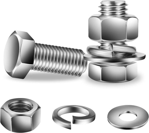 1/2-13 x 1" Hex Head Screw Bolt, Flat & Lock Washers, Fully Threaded, by SG TZH