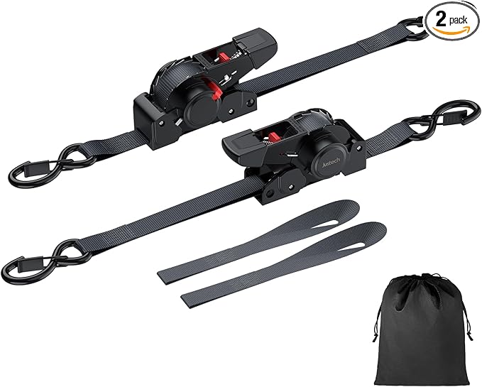 Justech 2 Pack Retractable Ratchet Straps, 1 in x 11.6 ft-1411 lbs Break by Justech