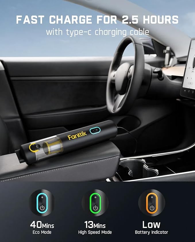 Fanttik Slim V8 APEX Car Vacuum, 4-in-1 Portable Mini Cordless Vacuum - Image 4