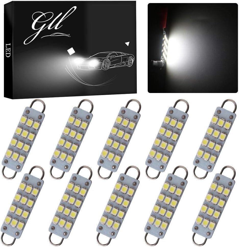 GrandviewTM 10 X 44mm(1.73") 12-SMD 1210 3528 Chip Rigid Loop Festoon LED Bulbs for Car Interior Light Dome Map Light Door Courtesy Lights 561 562 567 (White)