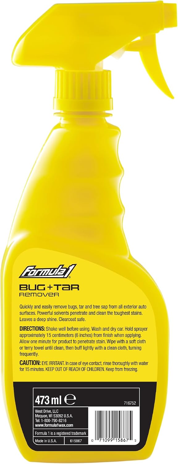 Formula 1 Bug and Tar Remover - Powerful Exterior Degreaser and Pre Wash for Detailing - Safe for All Auto Surfaces, 16 ounces