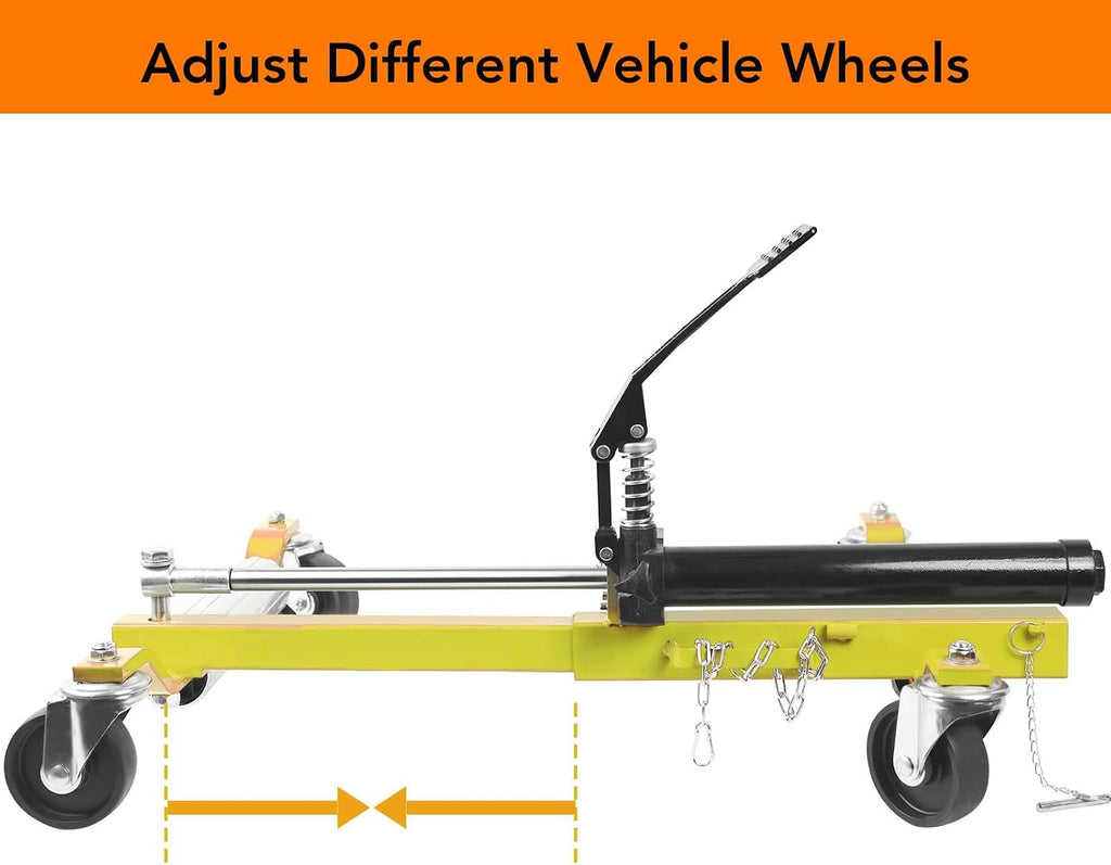 4PC Wheel Dolly, 1500LBS Capacity Car Dolly with Hydraulic Tire Jack for Vehicle Positioning for Truck RV Trailer, Yellow