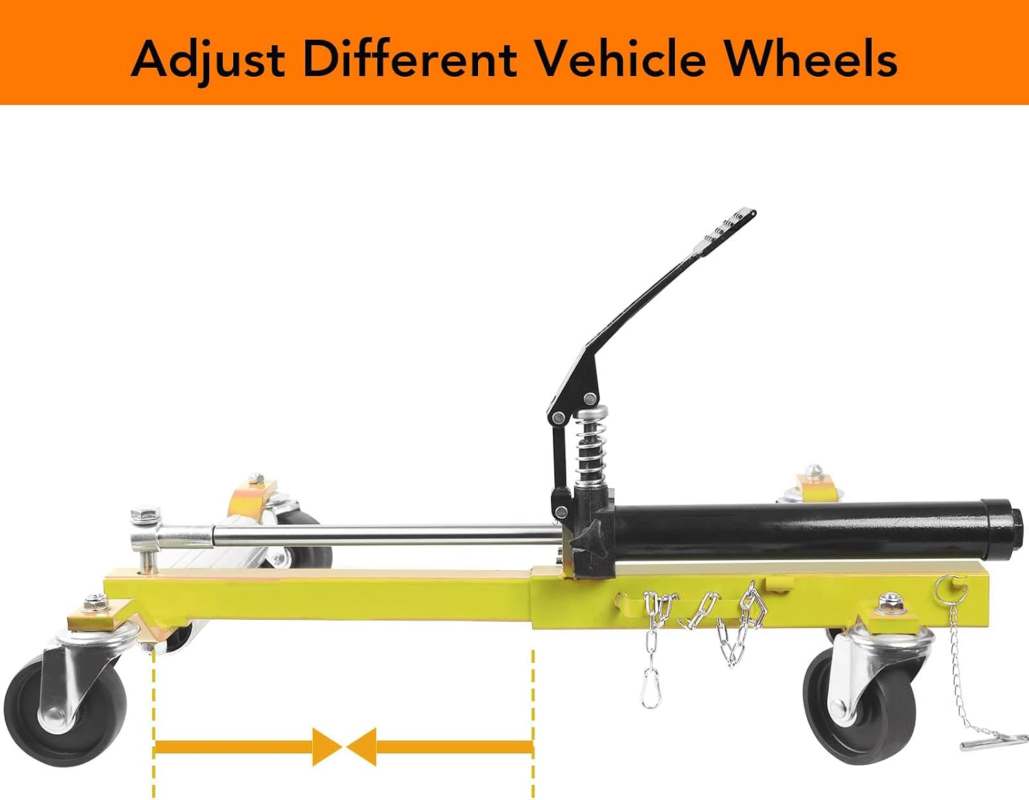 4PC Wheel Dolly, 1500LBS Capacity Car Dolly with Hydraulic Tire Jack for Vehicle Positioning for Truck RV Trailer, Yellow