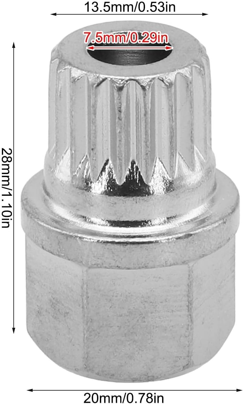 35/19PT Hollow Anti Theft Wheel Lock Lug Nut Removal Key Single for custom for BMW, Steel Construction, Rustproof Design, Silver Tone Finish