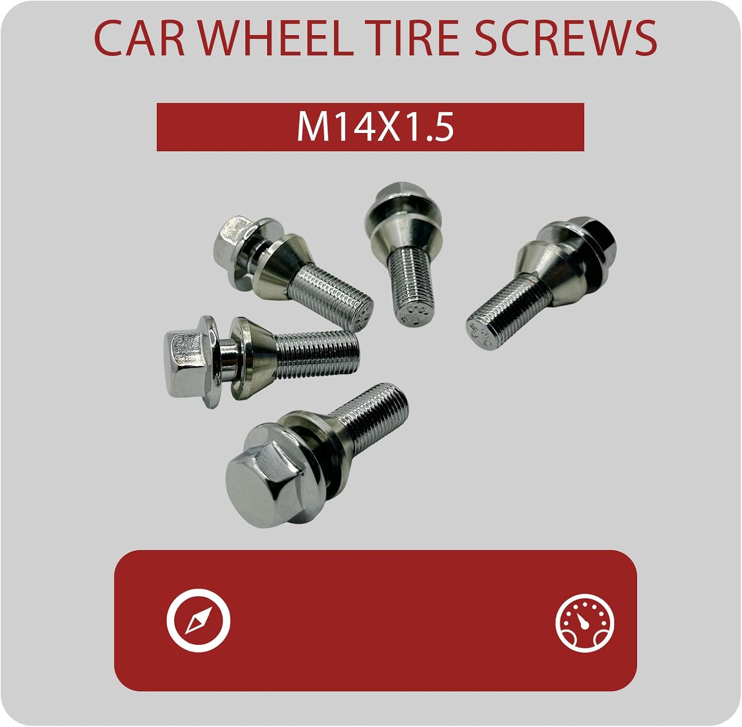 5Pcs M14x1.5 Wheel Lug Stud Bolts for Volvo XC60 V60 S80 31423735 | for Volvo XC70 S90 XC90 S60 XC40, Front Rear, Replace Wheel Tire Screws Steel Lug Nuts Hub