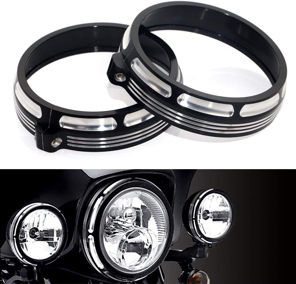 4.5" Fog Passing Light Trim Burst Collection Trim Ring Cover 4 1/2" Auxiliary Lamps Metal For Harley Touring Street Electra Glide Road King 1996-2023