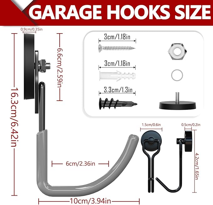 3-H Heavy Duty Magnet Garage Hooks 4 Pack, J Shape Strong Magnetic Hooks - Image 3
