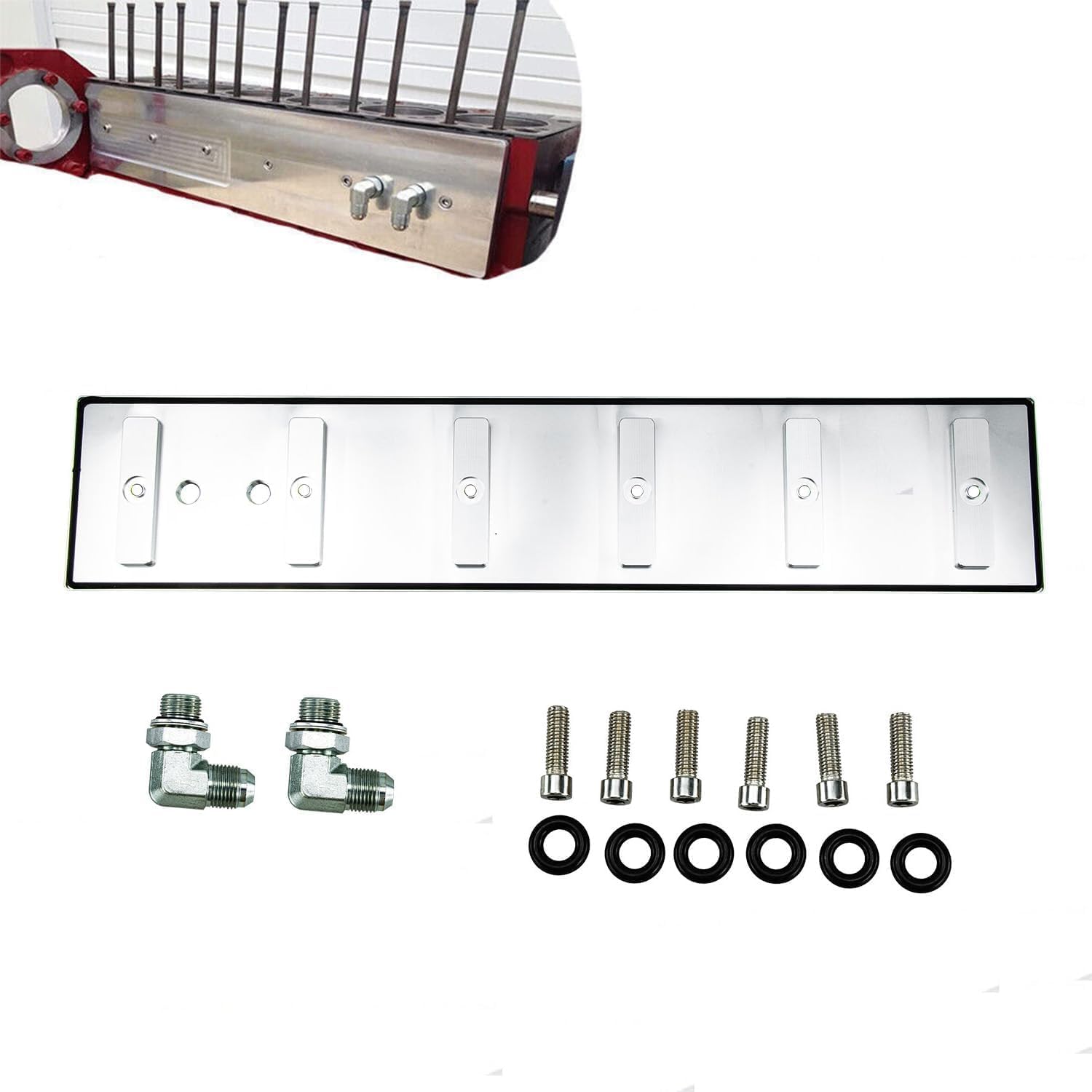 Billet Aluminum Tappet Cover & Fitting Kit Replacement for 1989-2002 Cummins Turbo Diesel 5.9L 12v 24v Dual Port Ram VE44 P7100 Pumps (Silver)