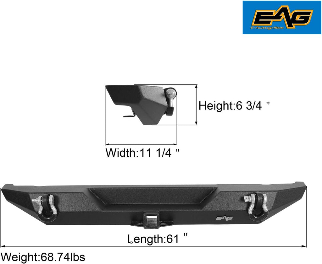 EAG Rear Steel Bumper and Hitch Receiver Fit for 87-06 Wrangler YJ TJ