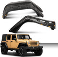 Fender Flares Compatible With 2007-2018 Jeep JK Wrangler Model Unlimited, Rubicon Unlimited 4PCS Textured Front and Rear Pocket Riveted Style With LED light Side Makers