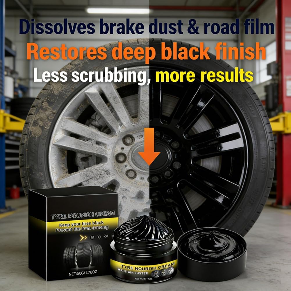 Tyre Nourish Cream, Powerful Wheel Cleaning Refurbish Wax, Car Tire Ceramic Restores Black Gloss, Tire Shine Protect Tires From Aging and Provide Deep Cleaning (1 pc)