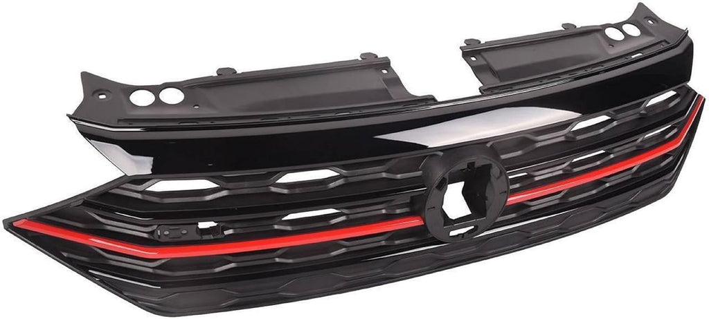 Front Bumper Cover Upper Red & Black Grille Replacement Shroud Black Front Air Intake Fit 2019 2020 2022 For Volkswagen VW Jetta MK7
