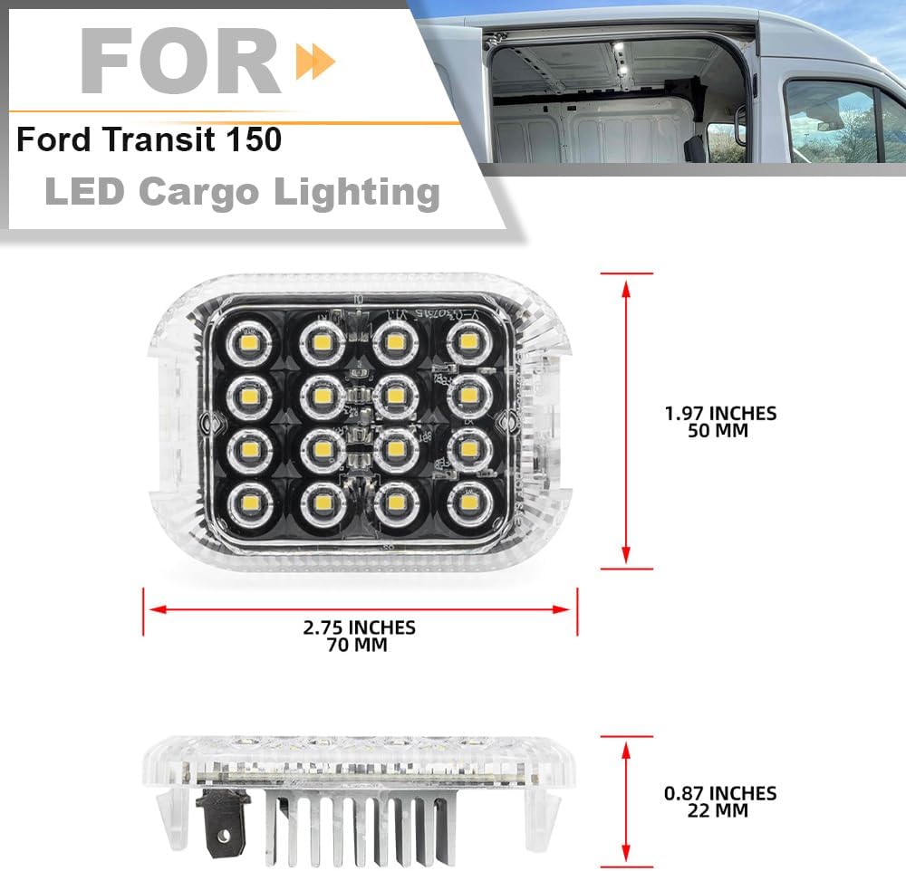 LED Interior Cabin Courtesy Cargo Load Space Area Dome Light for 2014+ Ford Transit 150/250/350/350 HD Cargo Van Transit Connect LED Rear Truck Bed Cargo Light with Harness Wiring