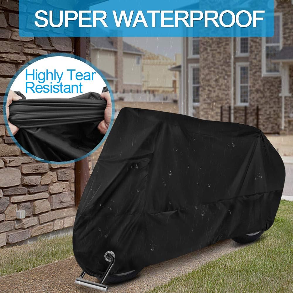 Motorcycle Scooter Cover Waterproof Outdoor - Large Oxford 250cc 150cc 50cc Scooter Cover, Heavy-Duty Motorbike Protection with Lock Holes & Storage Bag Against Dust, Debris, Rain Fit up to 96''