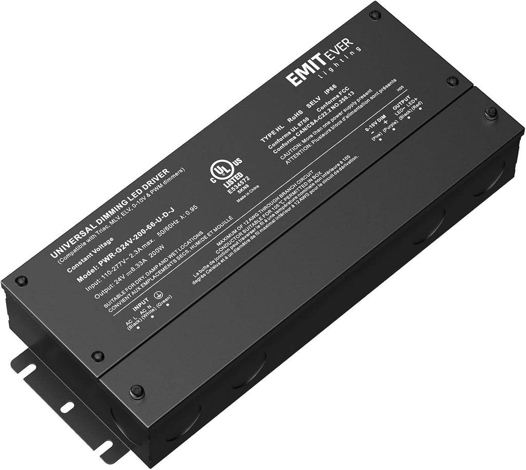 EMITEVER Dimmable Led Driver, 200W AC 110V-277V to DC 24V Transformer, 5-in-1