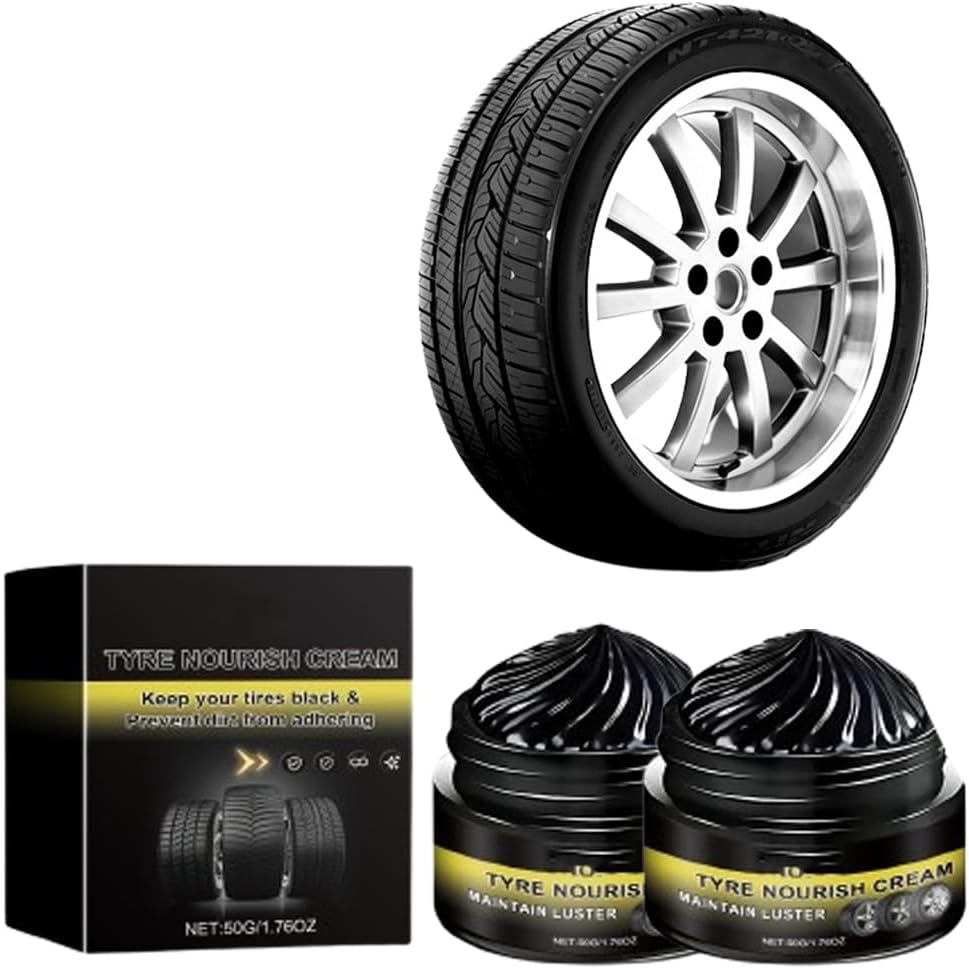 Gel Abrillantador De Llantas De Larga DuracióN, Tyre Nourish Cream, Tire Coating Paste Rapid Acting, Premium Tire Coating & Trim Restorer, Long-Lasting TireShine Gelfor For Car Tires (2PCS)