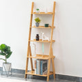 Maydear Bamboo Ladder Shelf Bookcase, 5-Tier Leaning Bookshelf Free Standing
