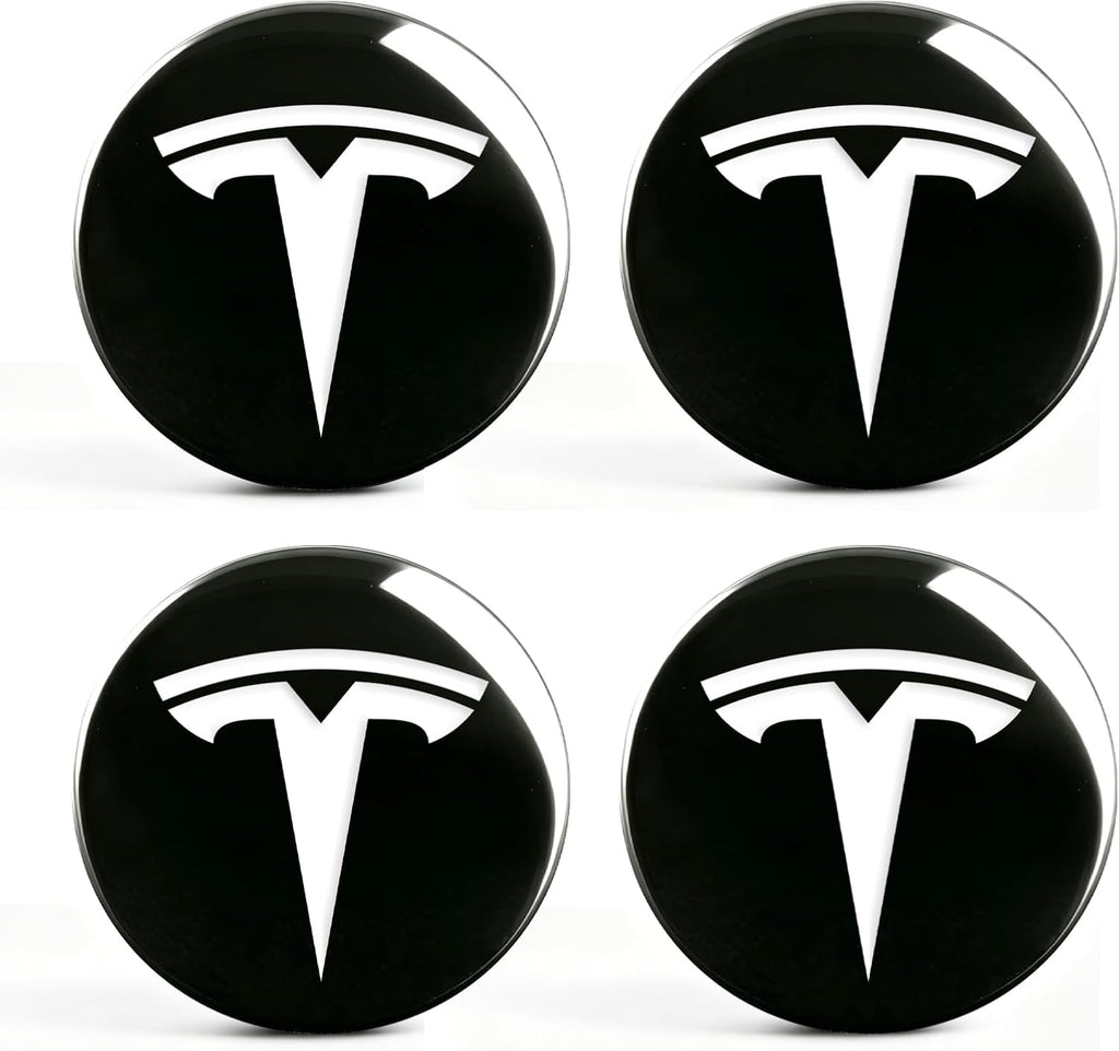 4 PCS Wheel Center Hub Cap Sticker for Model 3 / Model Y, Wheel Rim Cover 2.2” Center Cap Sticker Compatible for Tesla Hubcaps with Logo Emblem, Waterproof Adhesive Backing, Black & White
