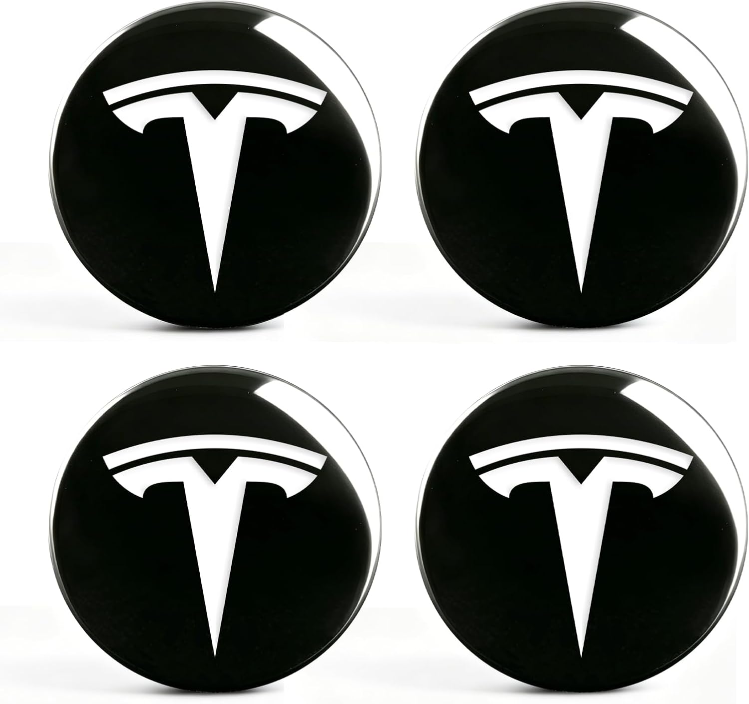 4 PCS Wheel Center Hub Cap Sticker for Model 3 / Model Y, Wheel Rim Cover 2.2” Center Cap Sticker Compatible for Tesla Hubcaps with Logo Emblem, Waterproof Adhesive Backing, Black & White
